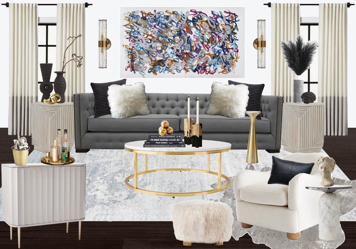 Grey gold and black 2024 living room