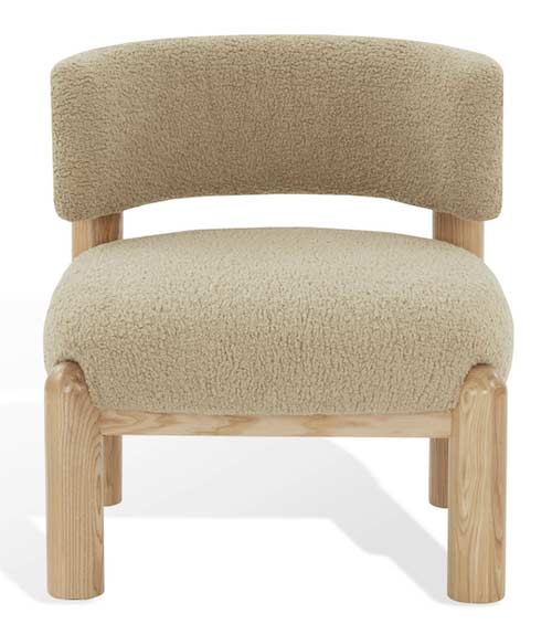 shearling accent chair with natural wood frame