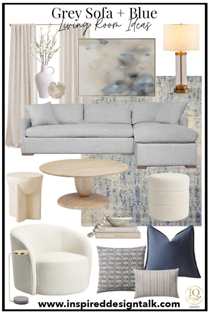 grey sofa living room with blue decor