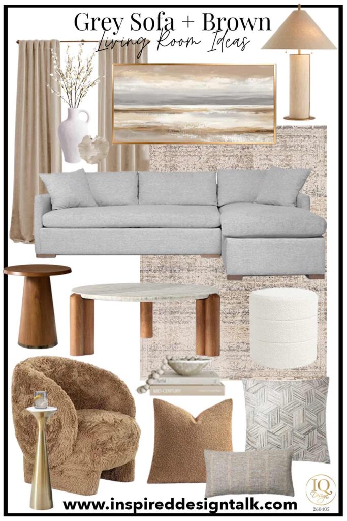 grey sofa living room with brown decor