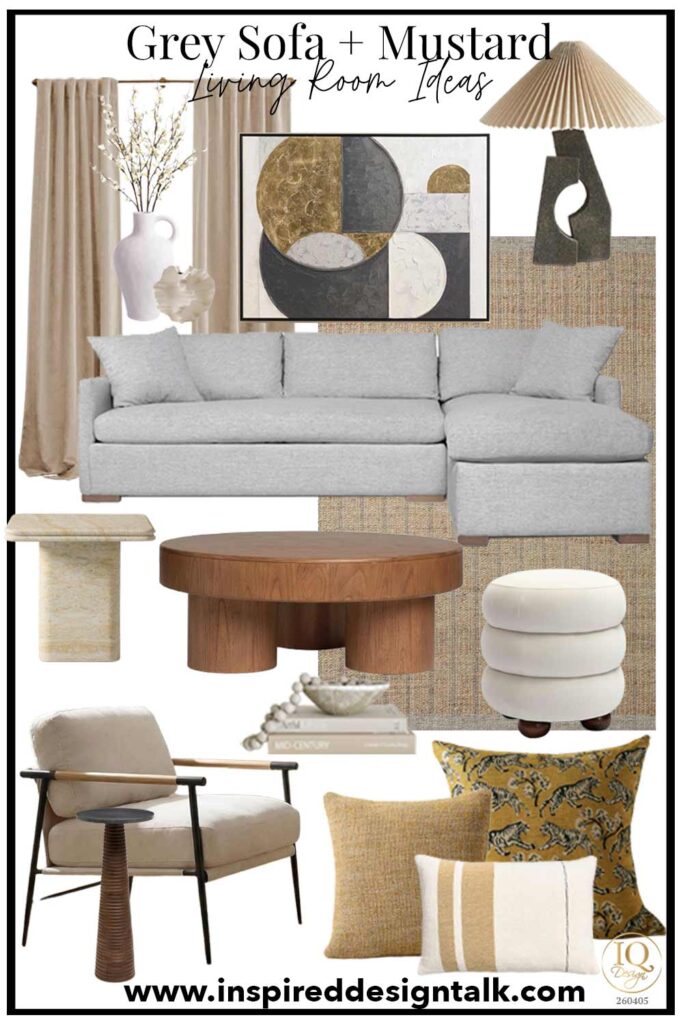 grey sofa living room with mustard