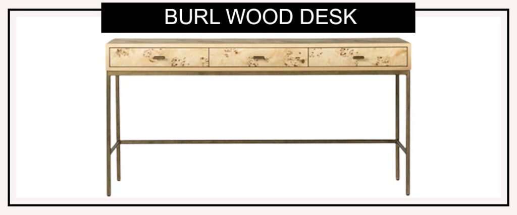 burlwood desk with metal base