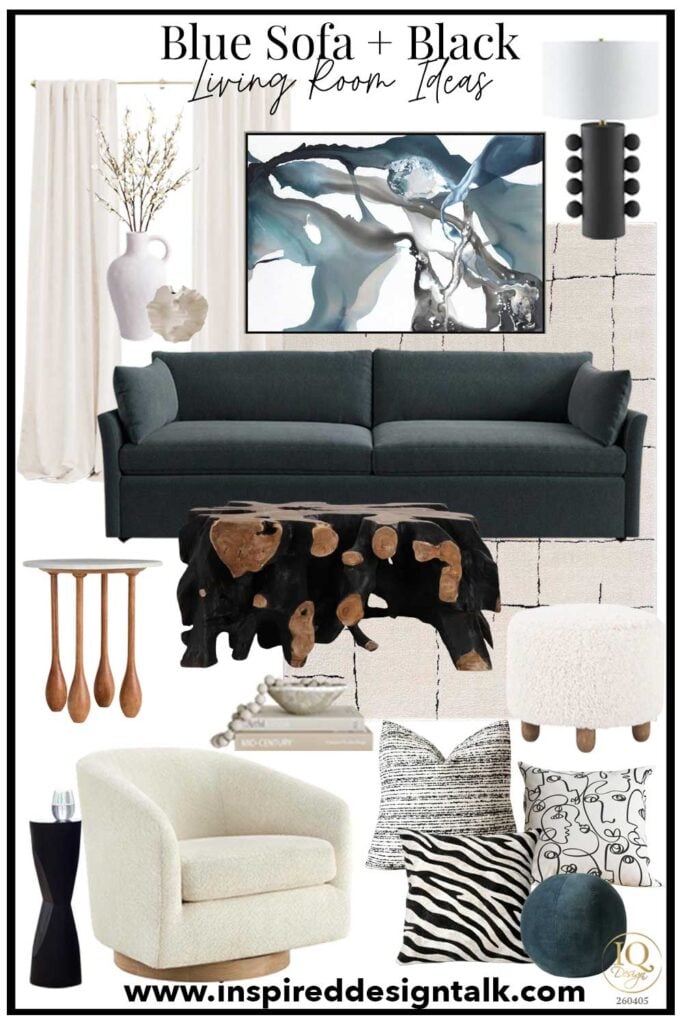 navy sofa with black living room