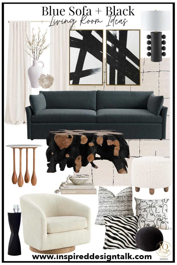 navy sofa with black living room