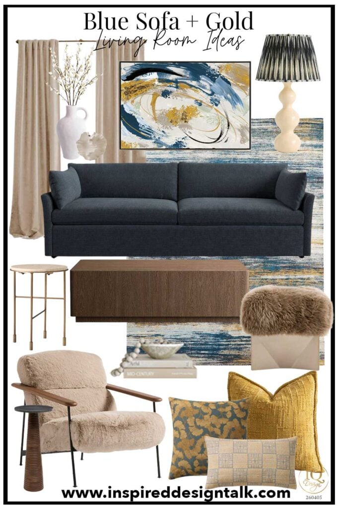 navy sofa with gold living room