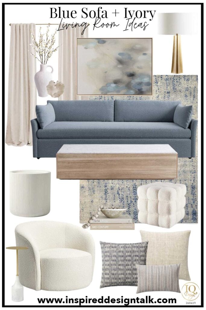 navy sofa with ivory living room