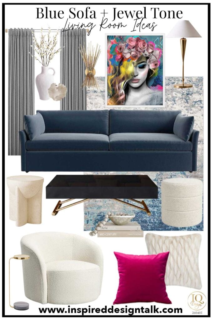 navy sofa with fushia pink living room