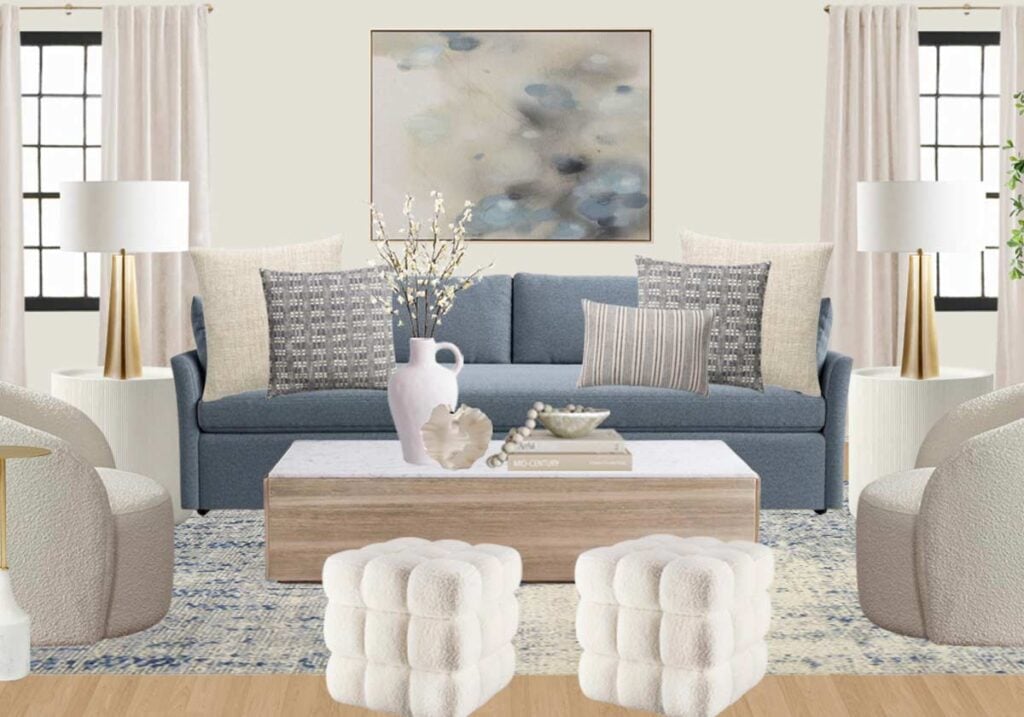 navy sofa with ivory living room