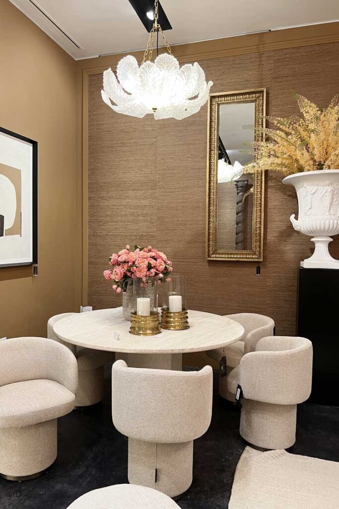 round dining table with plant