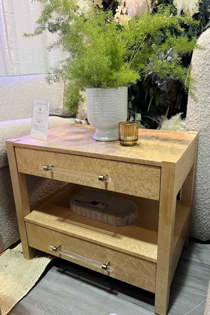 two drawer burlwood nightstand