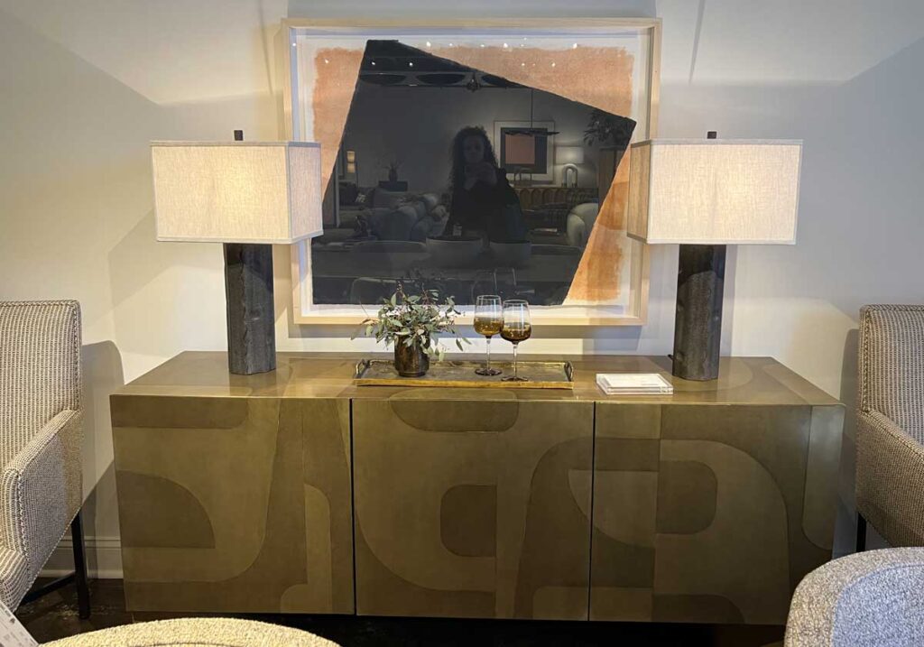 gold dining room cabinet.
