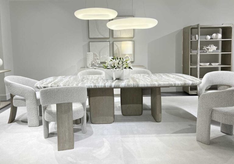 neutral asymmetrical dining table