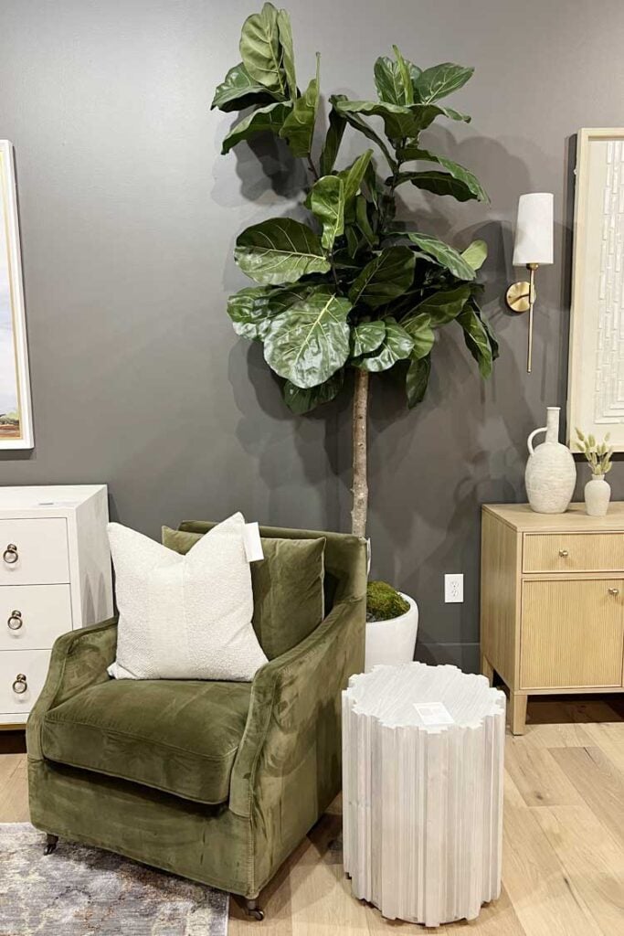 greenery in corner with green chair