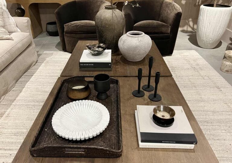 tray with dish, candle sticks, two vases