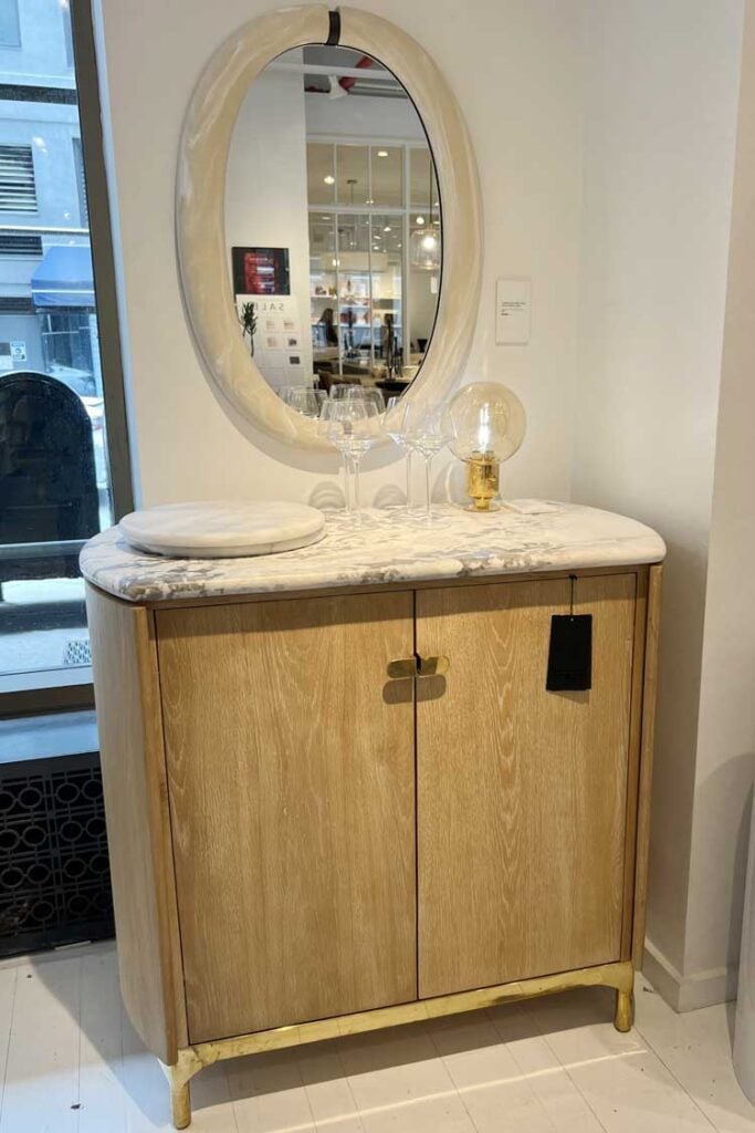 marble wood and gold bar cabinet home decor trends 2025