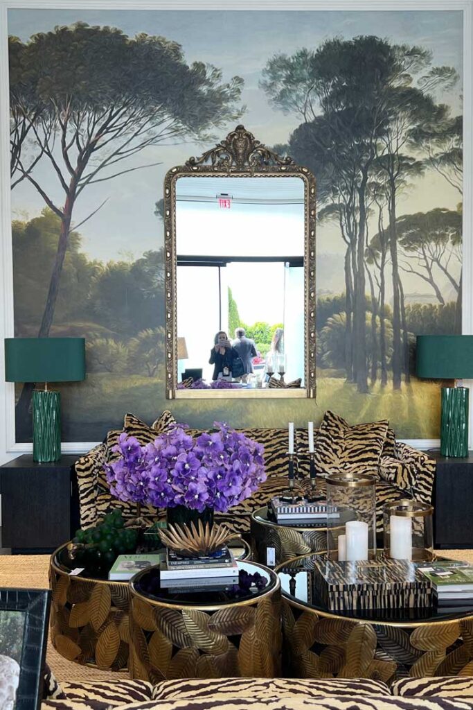 scenic wallpaper with  gold mirror