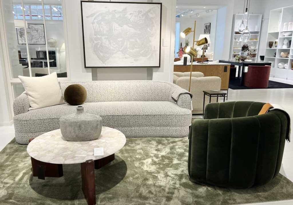 neutral sofa green velvet barrel chair home decor trends 2025