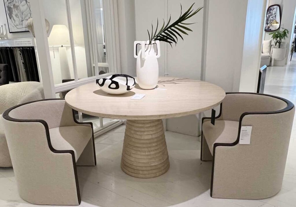 travertine table with barrel dining chairs home decor trends 2025