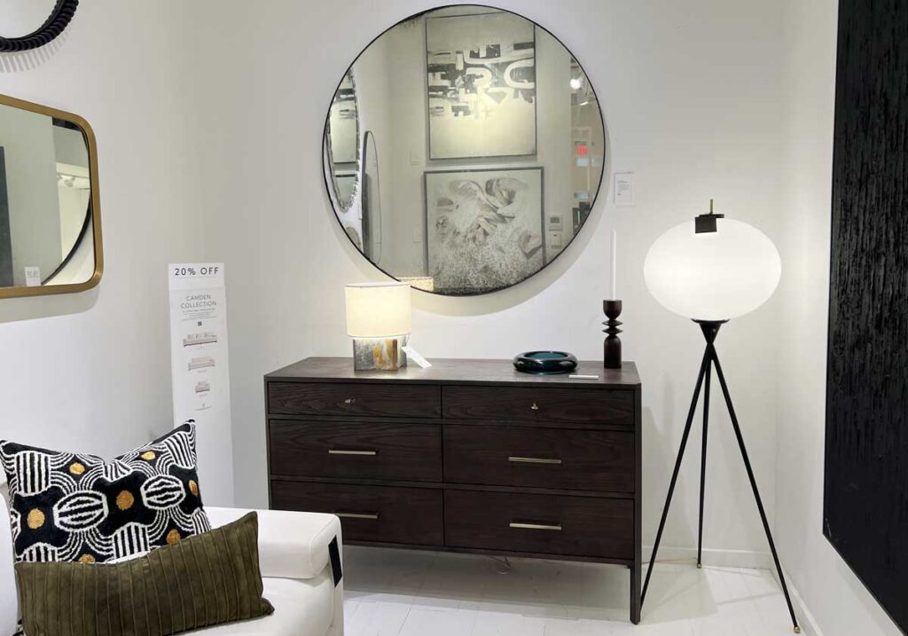 tripod floor lamp dresser with round mirror