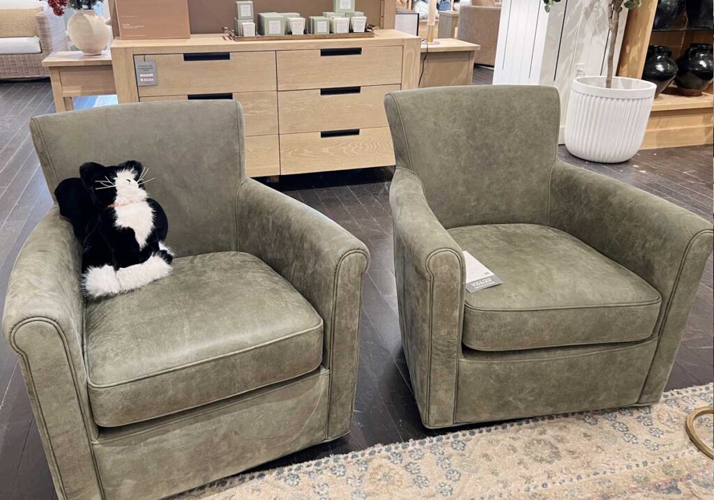 green leather accent chairs in living room