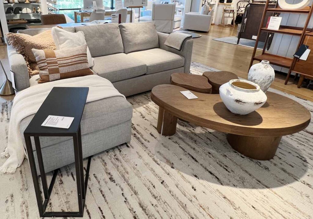 grey chaise sectional brown pillows