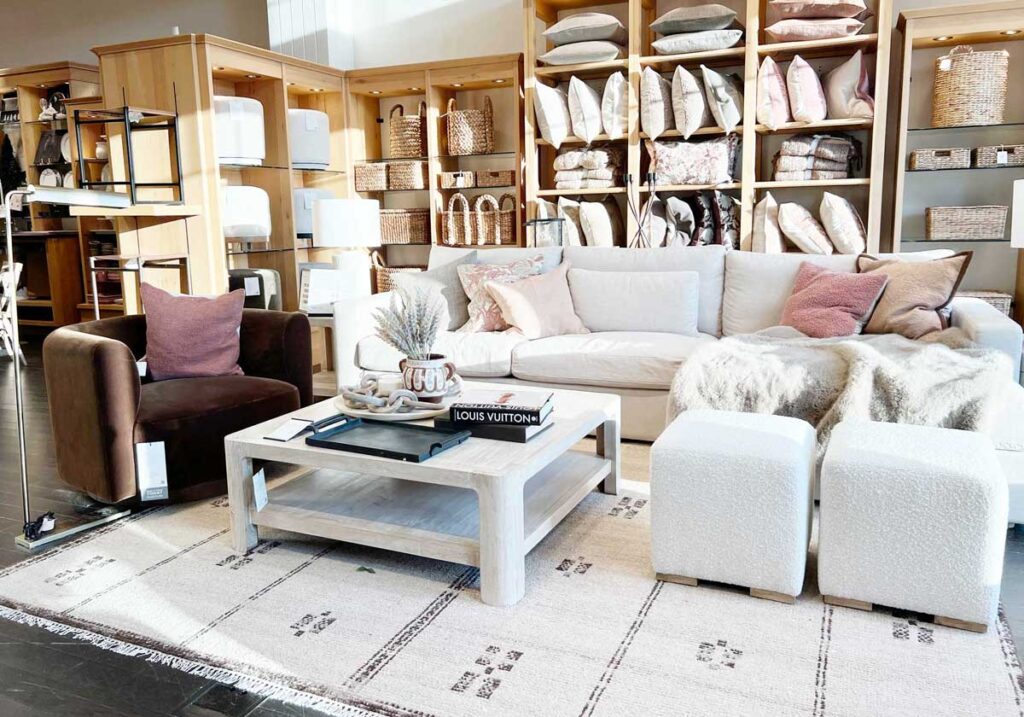 ivory sofa with brown accent chair