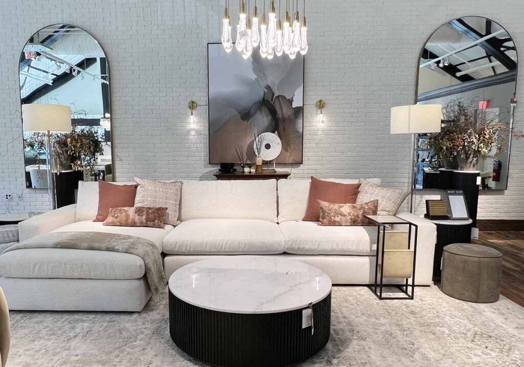 neutral living room rust pillows