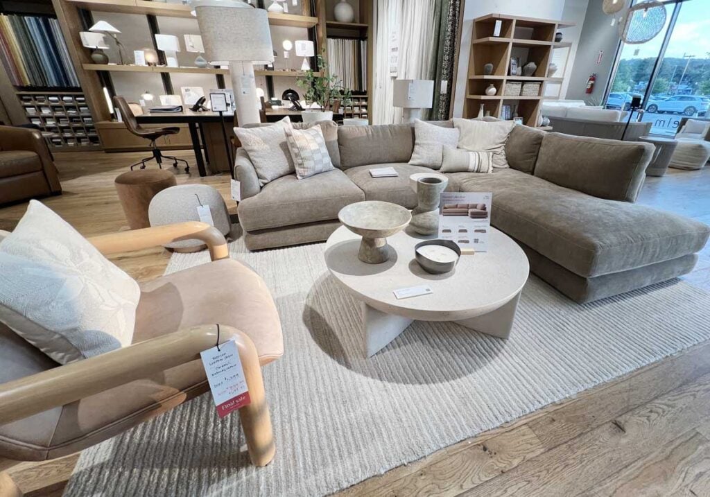 chaise sectional with sculptural coffee table