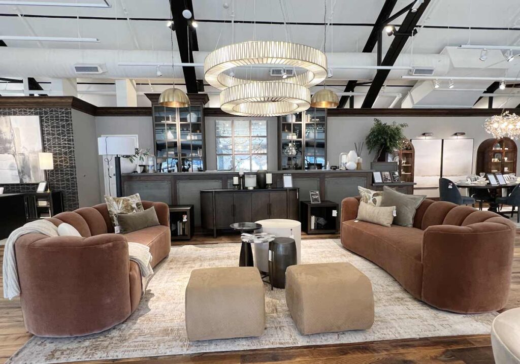 cinnamon curved sofa