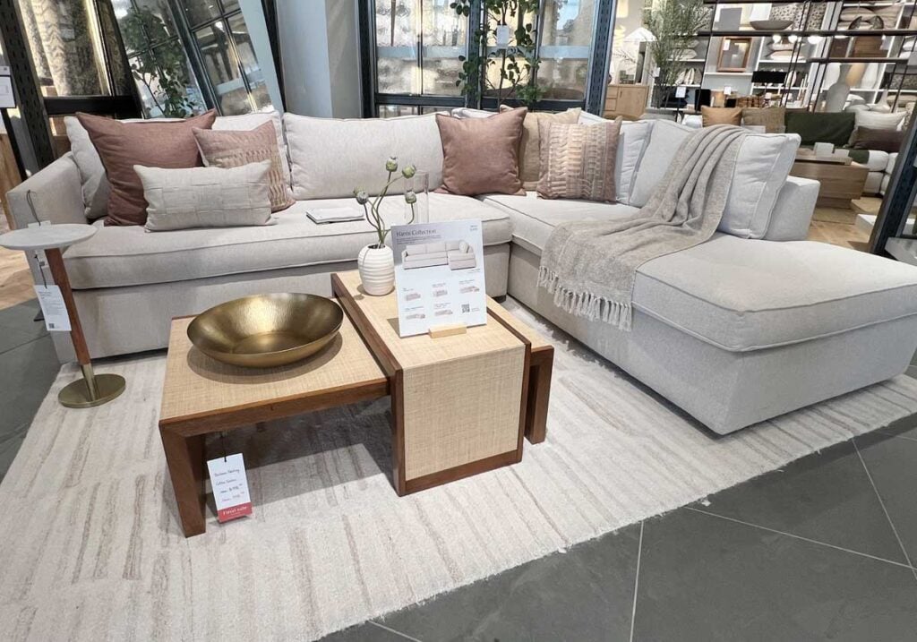 ivory sofa with nesting coffee table