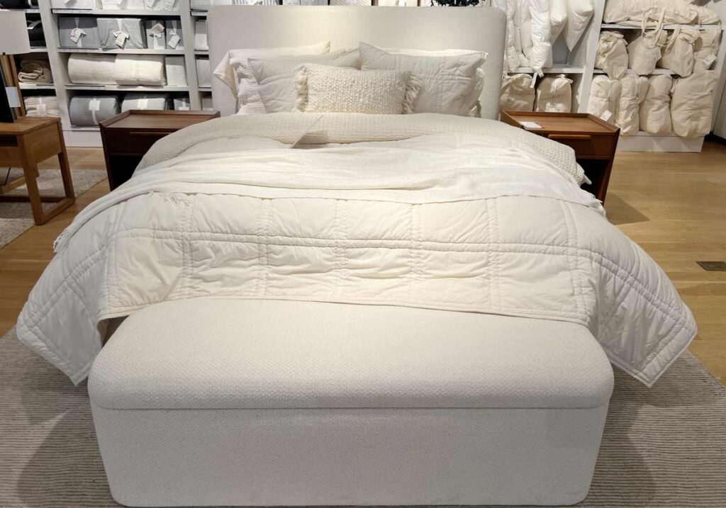 ivory upholstered bed
