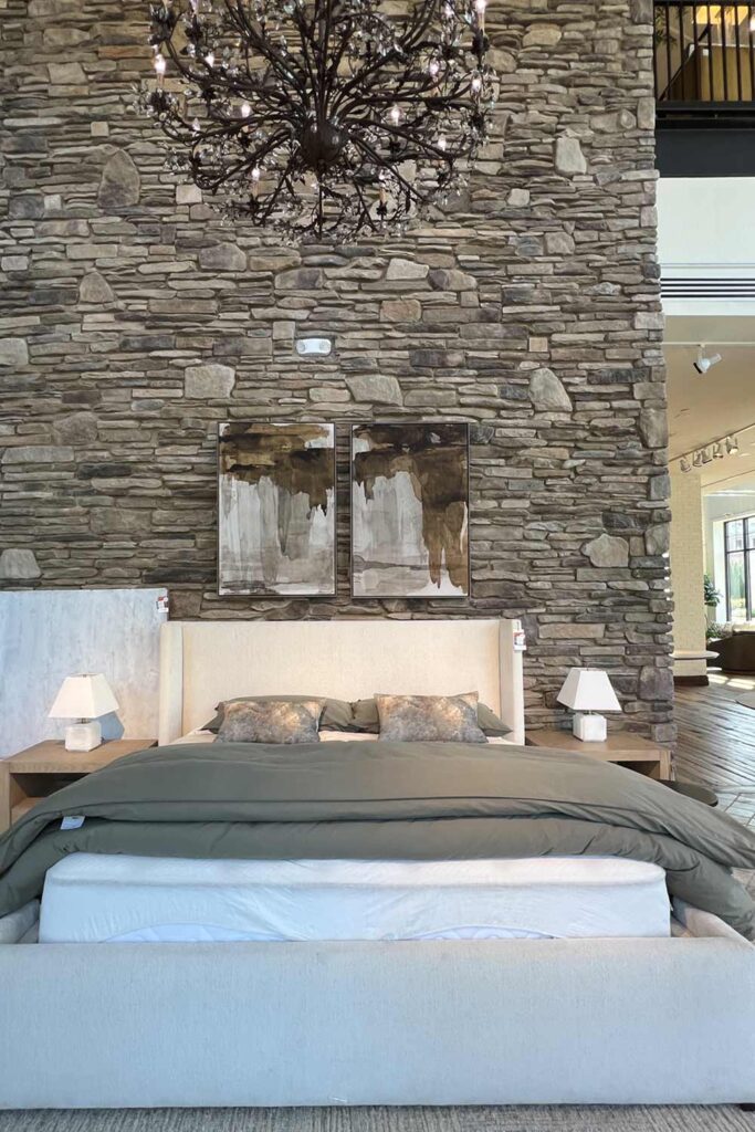 ivory upholstered bed with green bedding arhaus decorating ideas