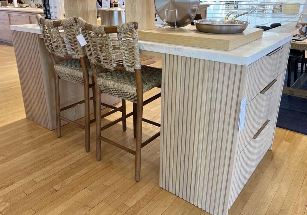 marble and reeded oak kitchen island