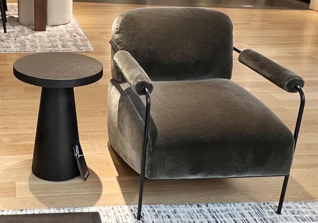 olive velvet chair with black metal frame crate and barrel decorating ideas