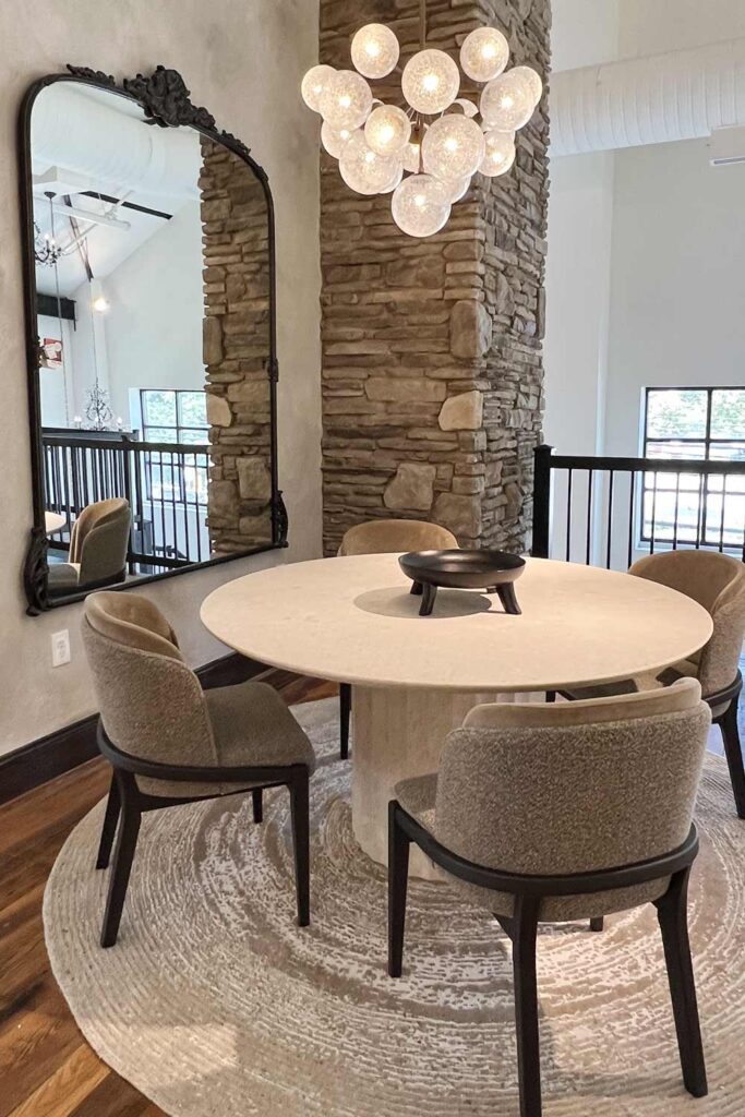 round dining table with anthro mirror