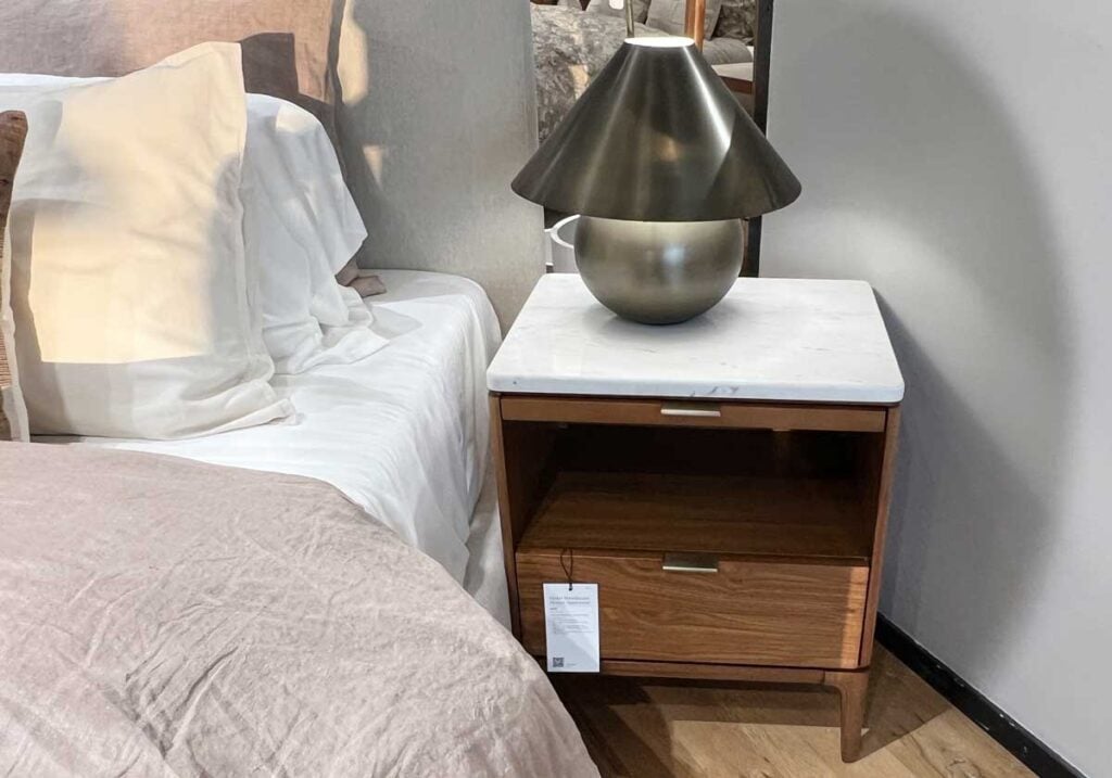 wood night stand with marble top