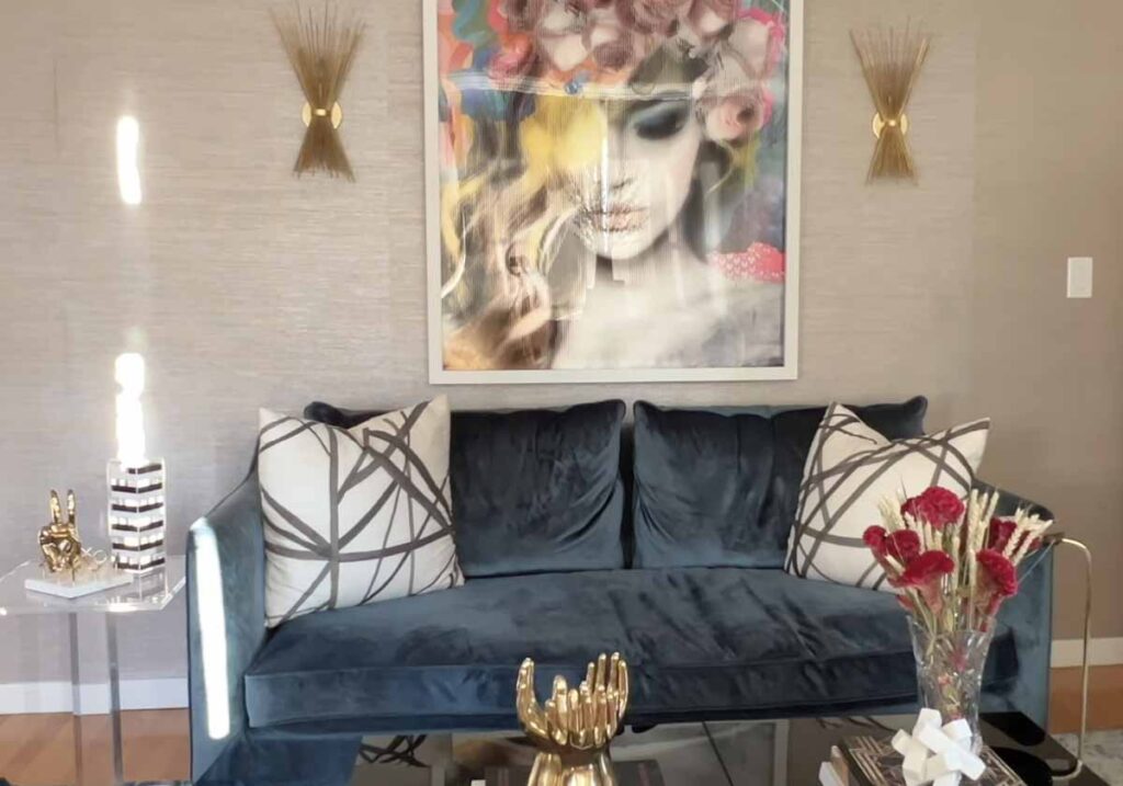 graphic kelly wearstler pillows navy couch