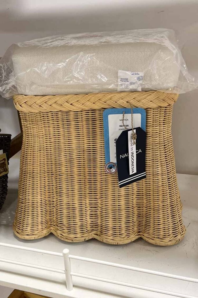 scallop edge rattan upholstered ottoman