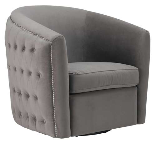tufted back grey velvet swivel chair