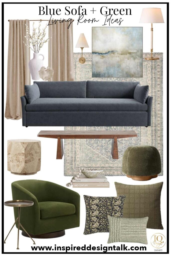 navy sofa with green living room