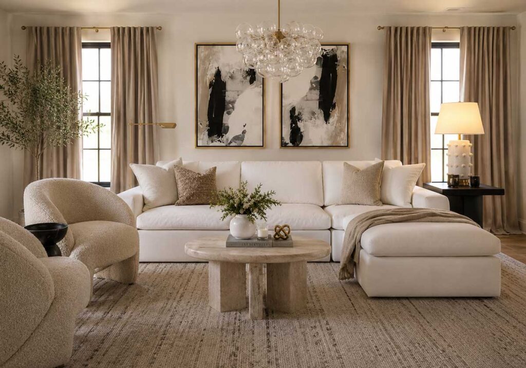 neutral living room black accents