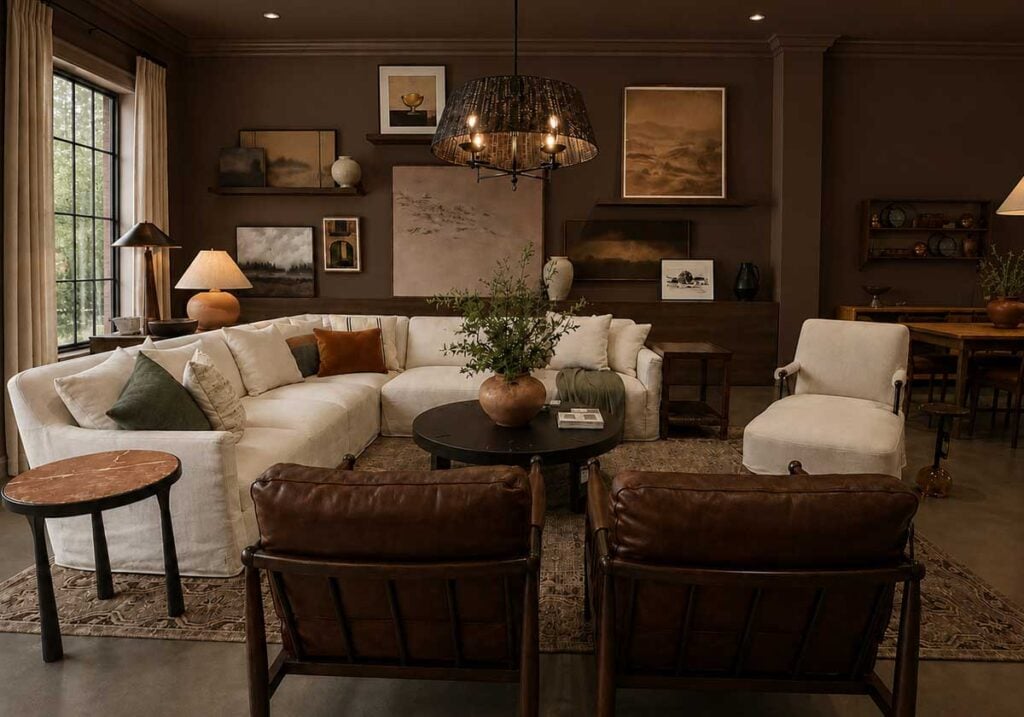 color drenching brown living room