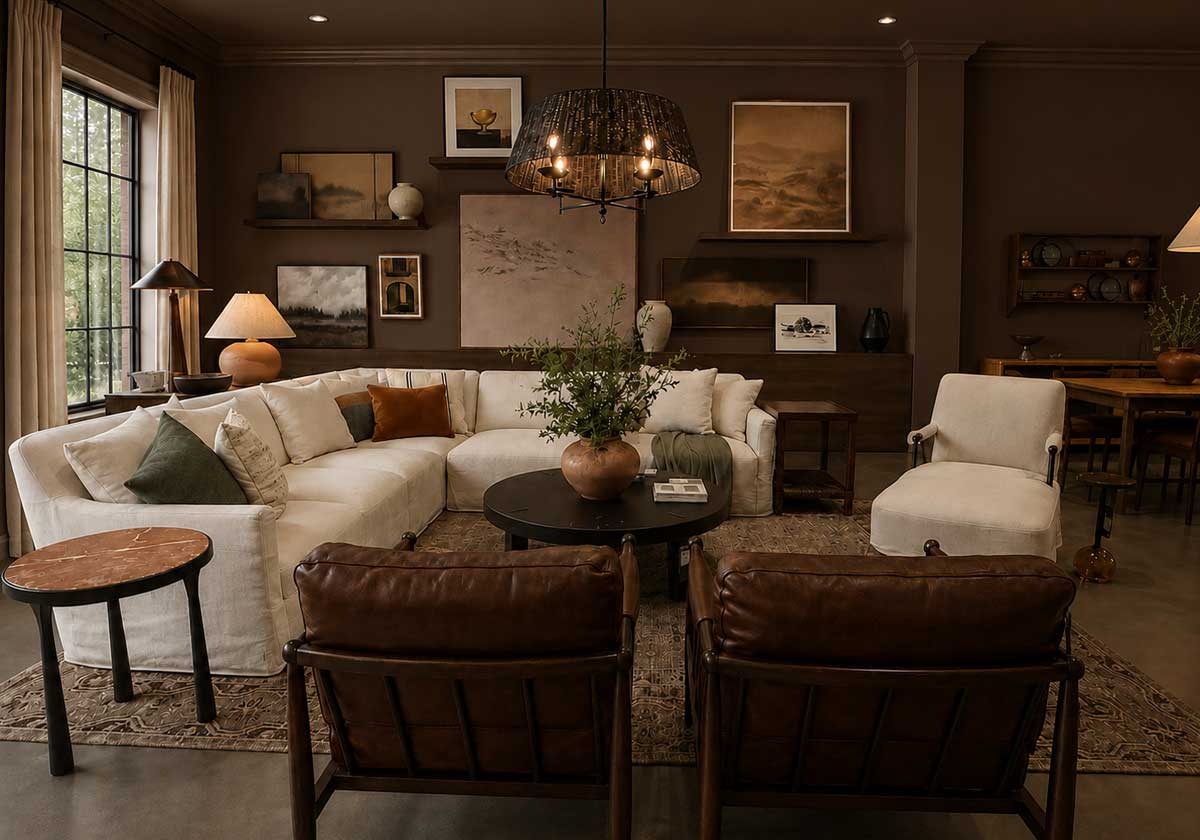 color drenching brown living room