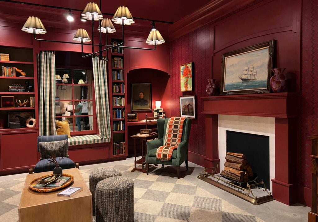 color drenching maroon living room