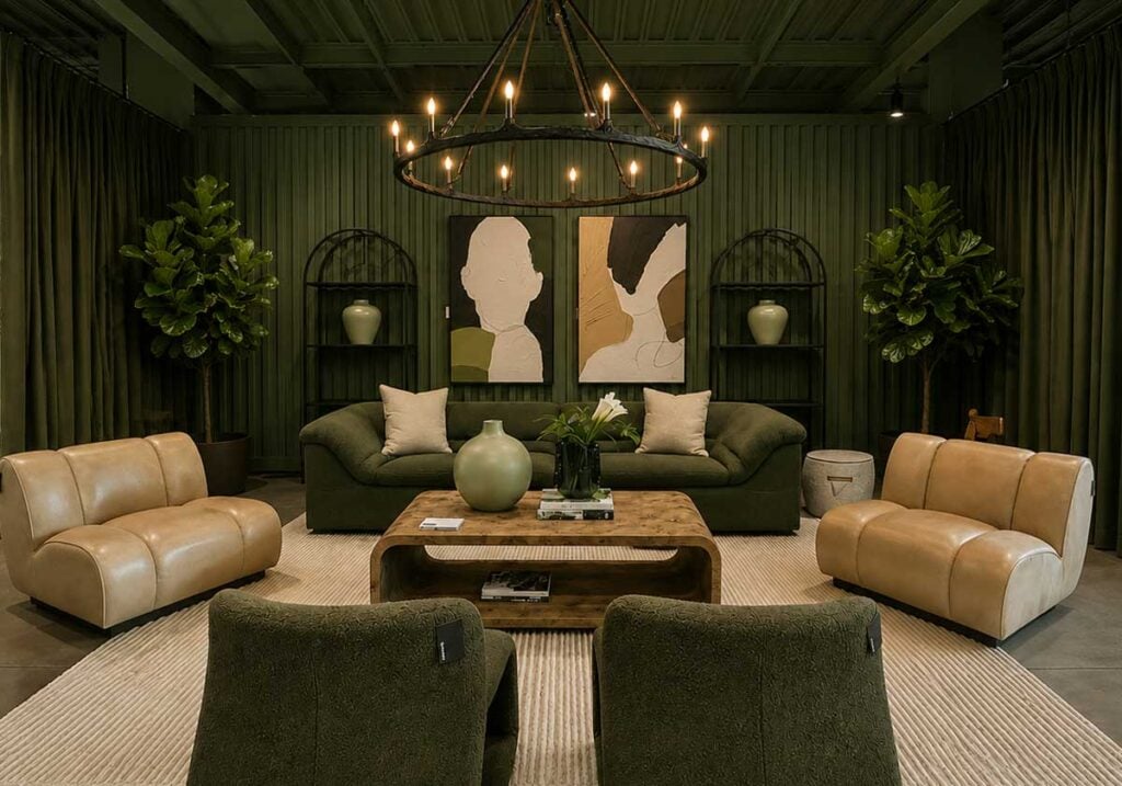 color drenching green living room