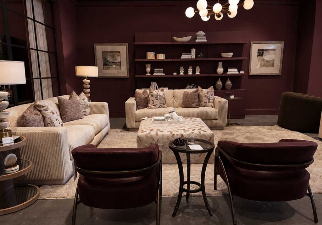 maroon color drench living room