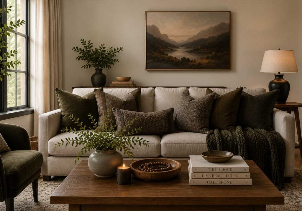 color drenched neutral living room