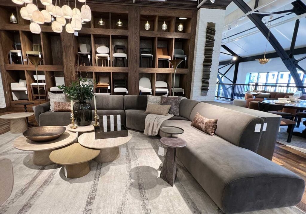 arhaus curved velvet sofa