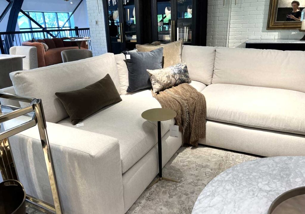 arhaus sofa with throw pillows