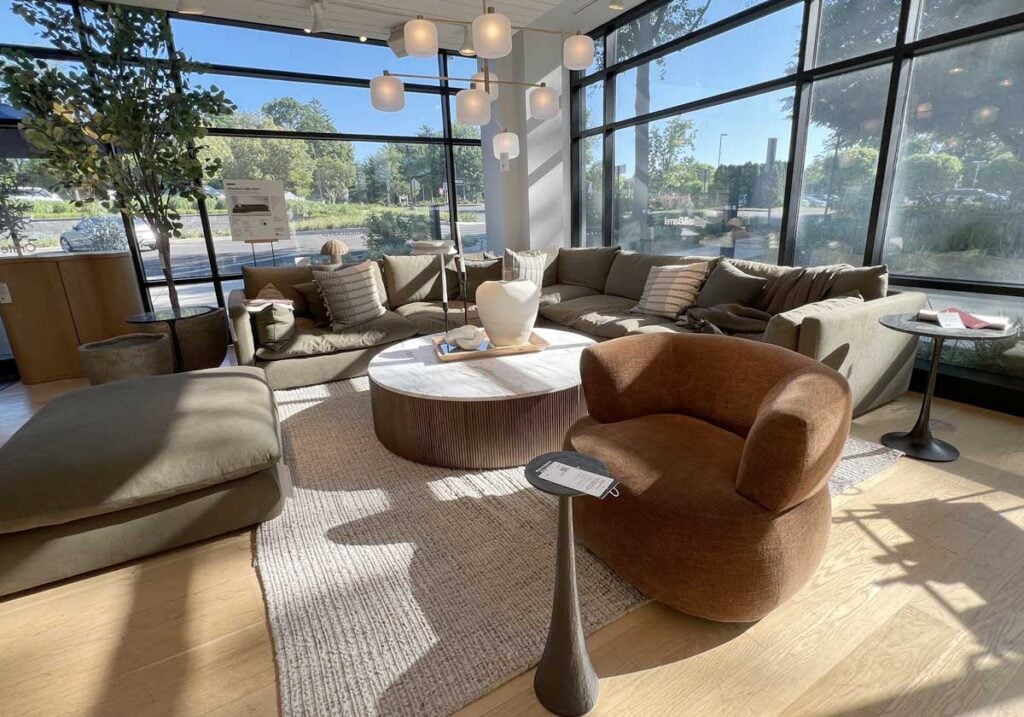 arhaus vs crate and barrel earthy living room